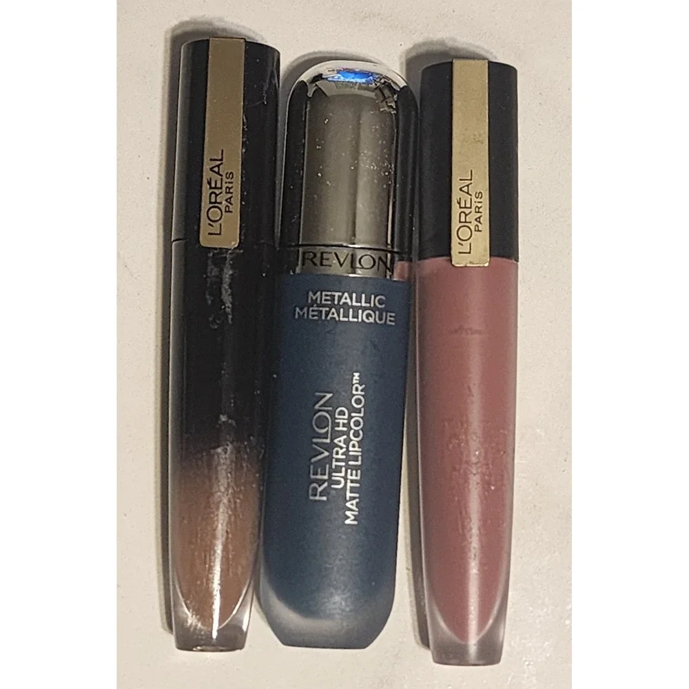 L'Oreal Revlon Liquid Lipstick Bundle 301 Be Determined 414 I Rule Metallic Blue